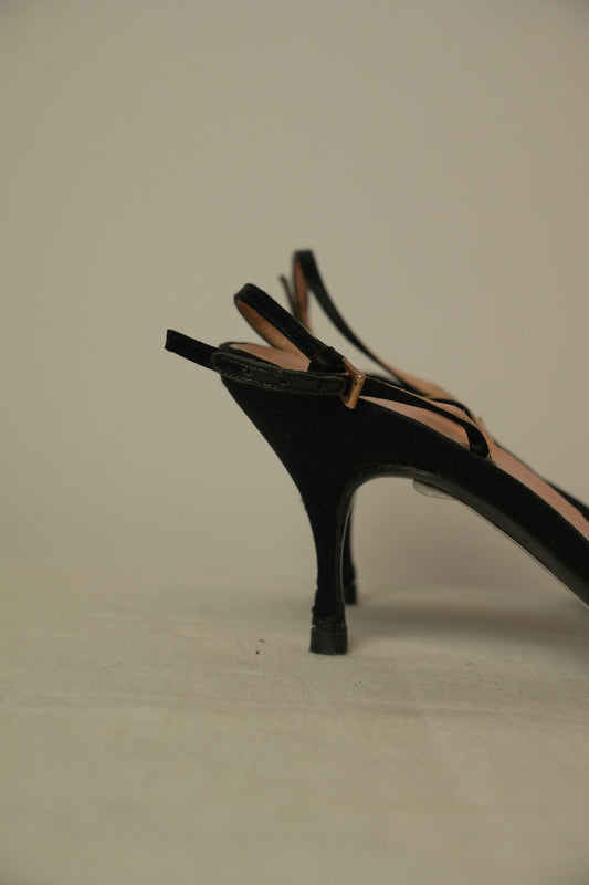 Prada Satin Leaf Flower Strap Back Pumps