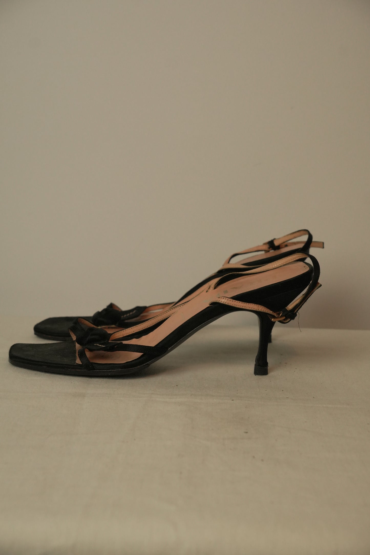 Prada Satin Leaf Flower Strap Back Pumps