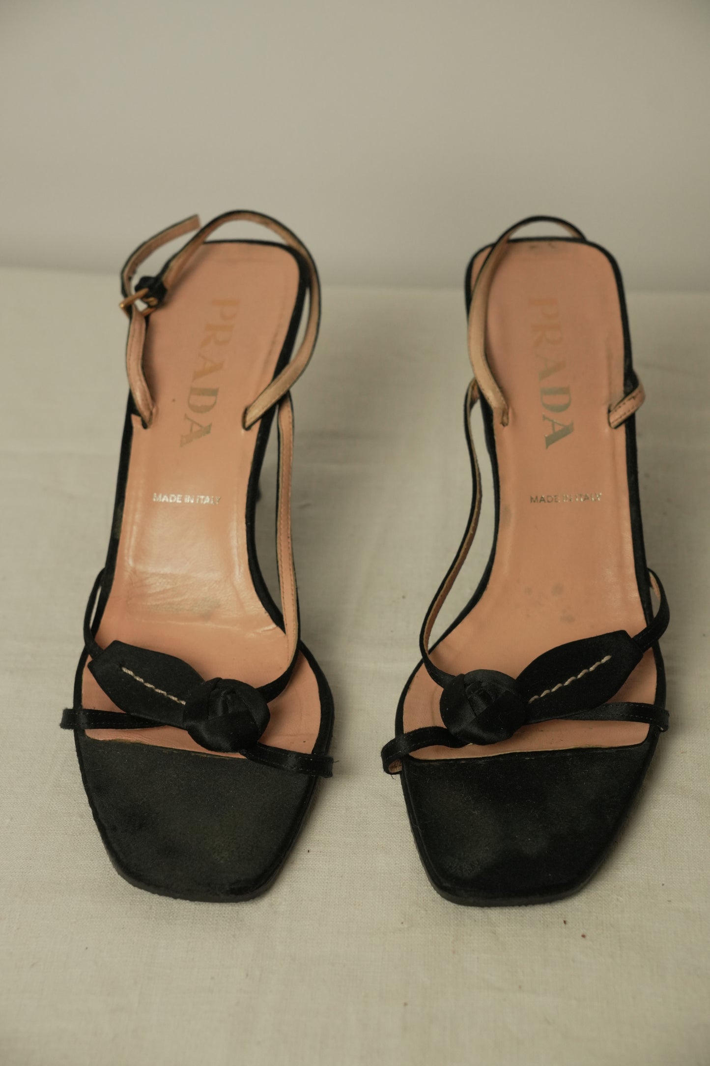 Prada Satin Leaf Flower Strap Back Pumps