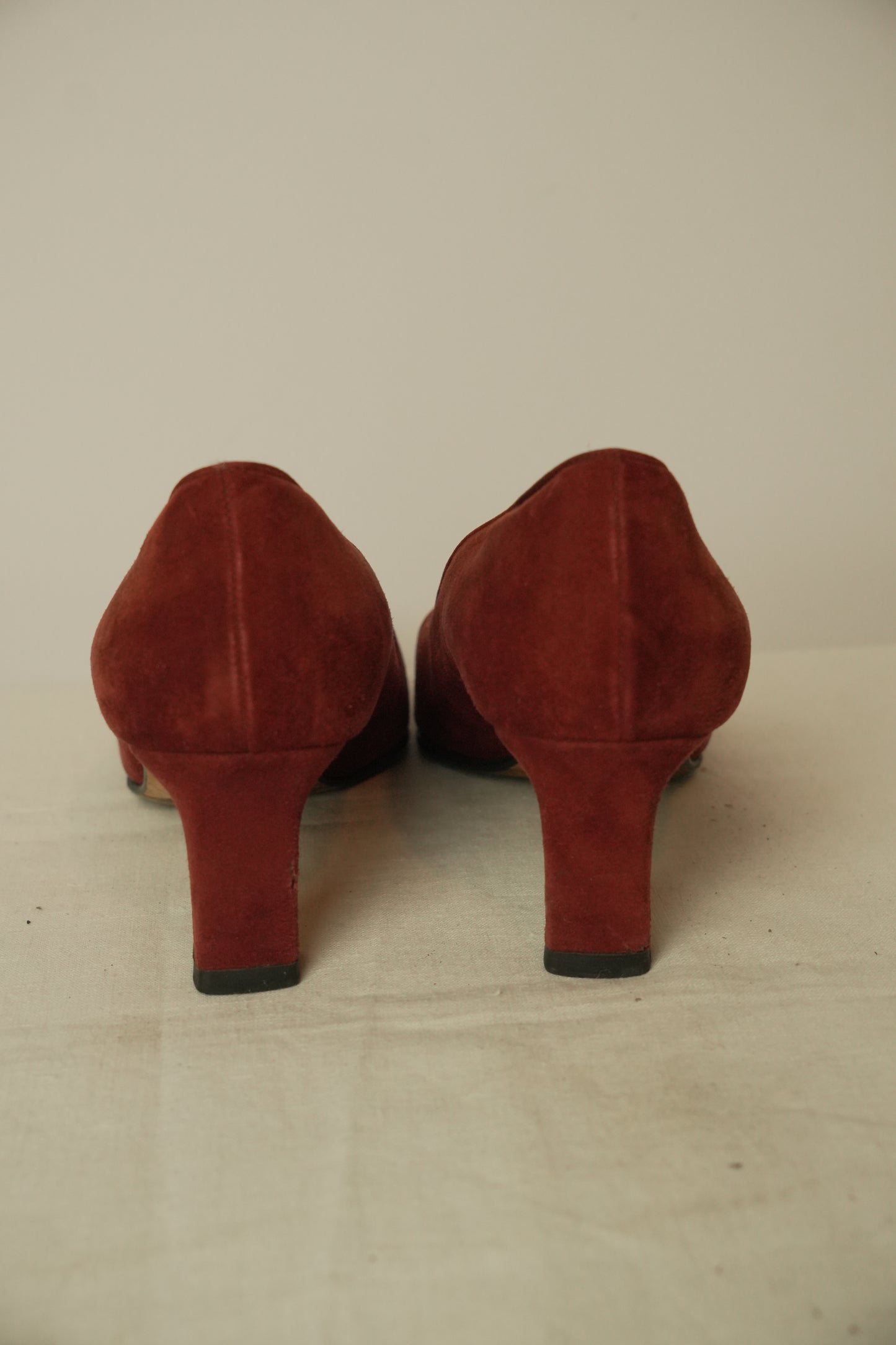 Chanel Red Suede CC Logo Square Toe Heels