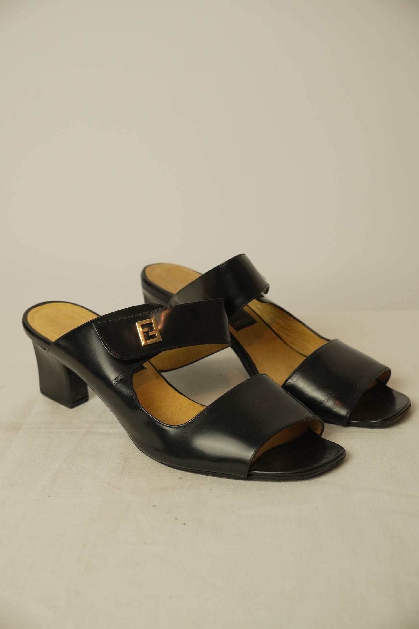 Fendi Peeptoe Leather Strap Sandal Heels Sz 36