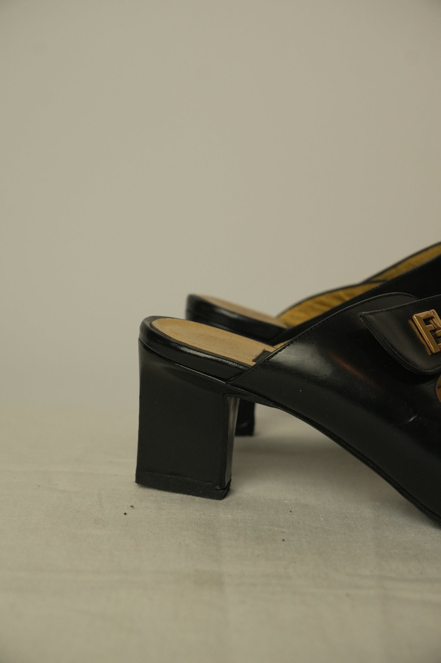 Fendi Peeptoe Leather Strap Sandal Heels Sz 36
