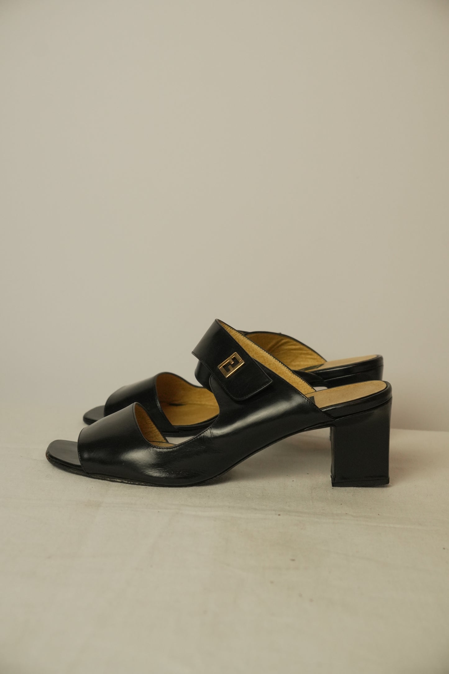 Fendi Peeptoe Leather Strap Sandal Heels Sz 36