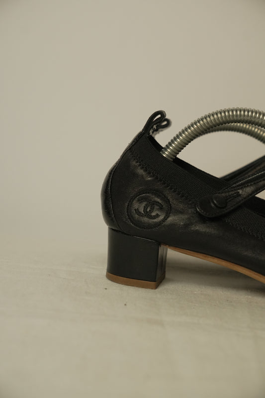 Chanel Black Heel Ballet Flat Sz 36