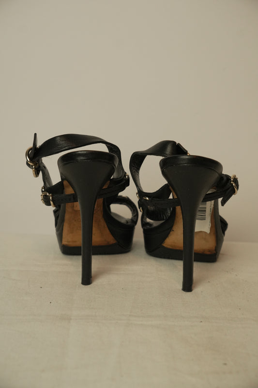 Christian Dior Strappy D Ring Leather Black Pumps Sz 37