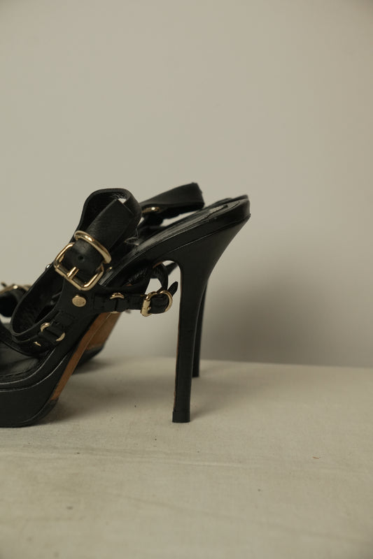 Christian Dior Strappy D Ring Leather Black Pumps Sz 37