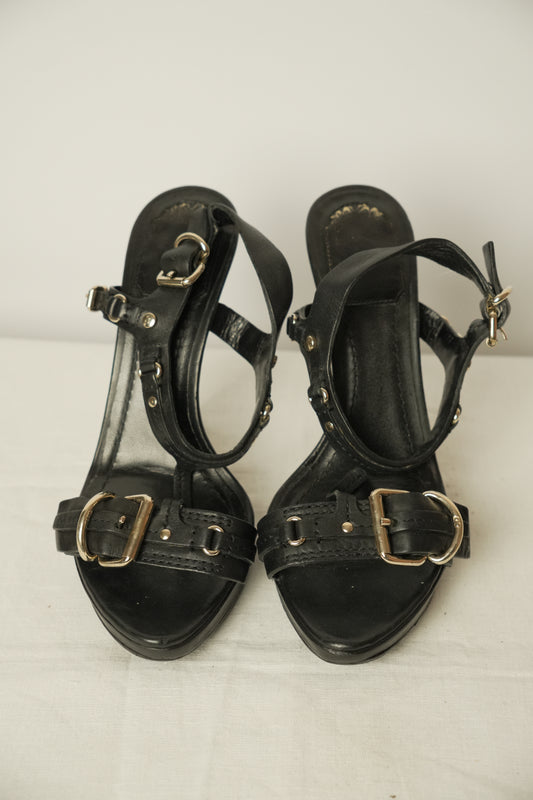 Christian Dior Strappy D Ring Leather Black Pumps Sz 37