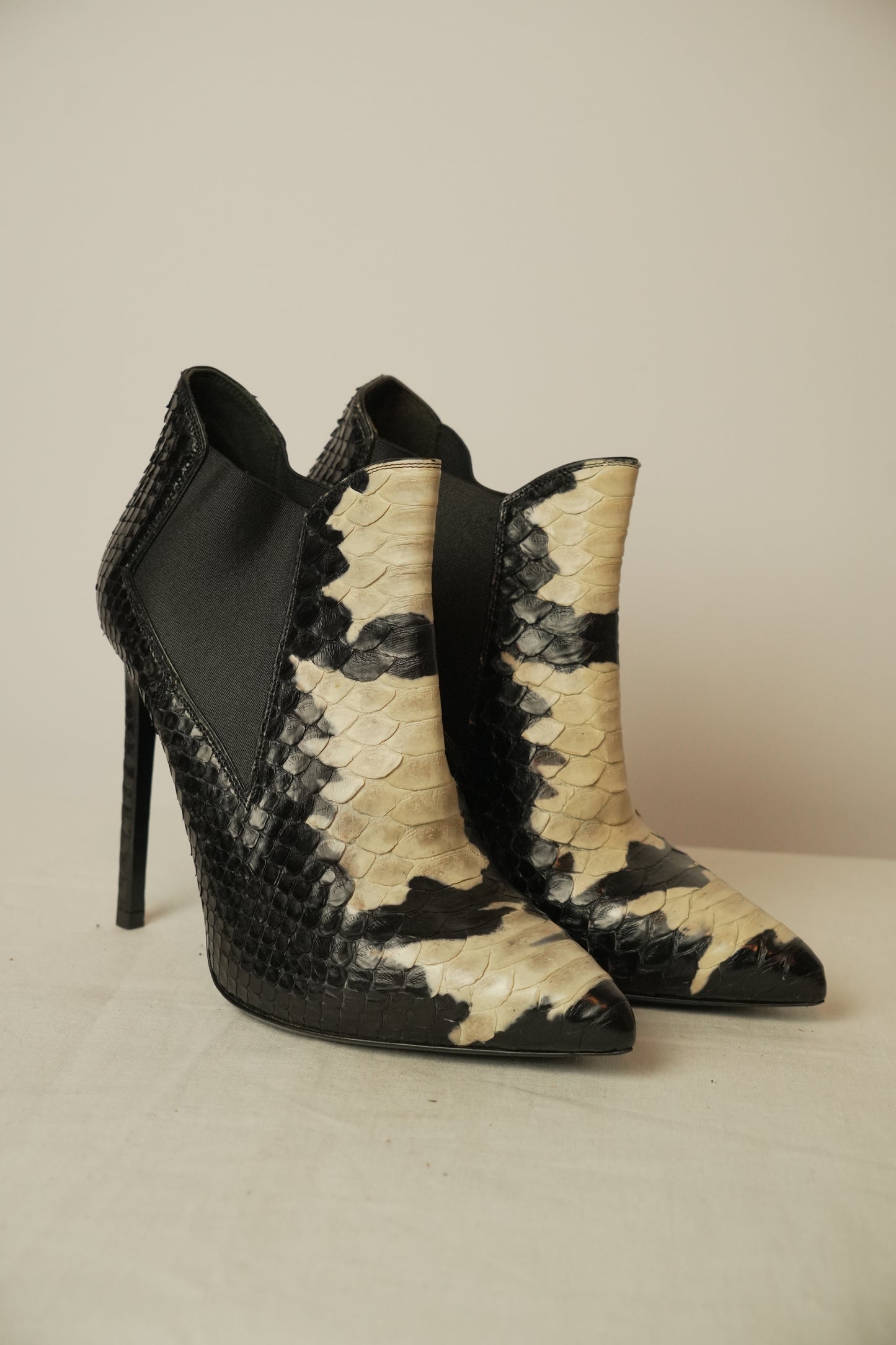 Saint Laurent Python Leather Booties Sz 36.5