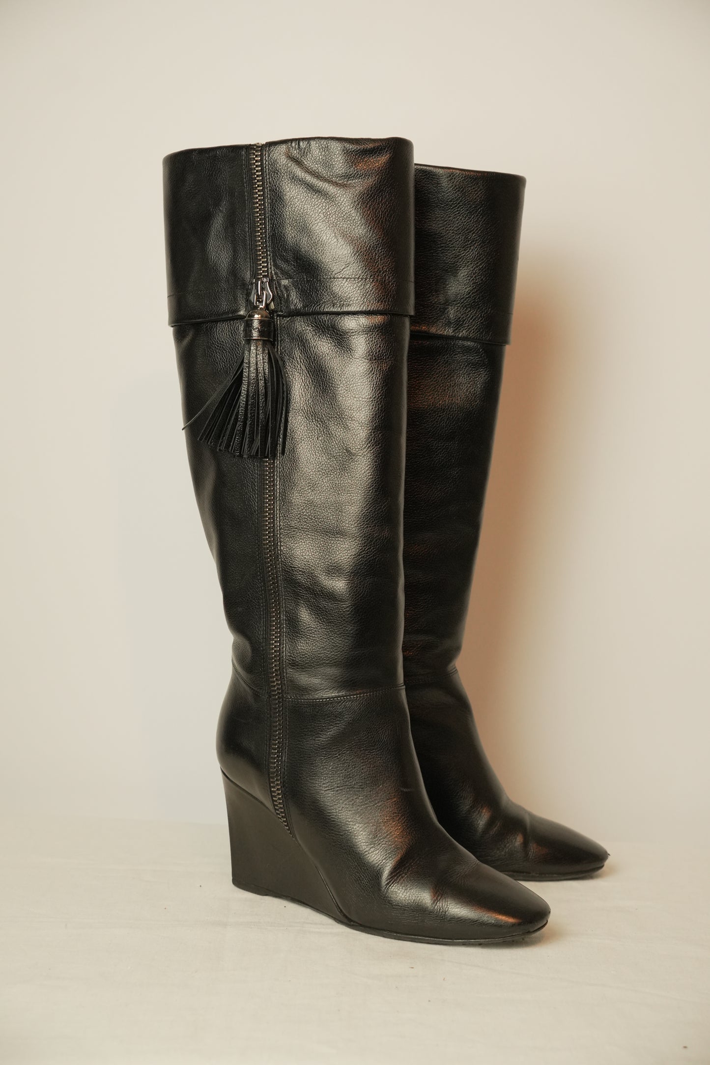 Christian Dior Black Leather Boots w Zipper Tassel Sz37