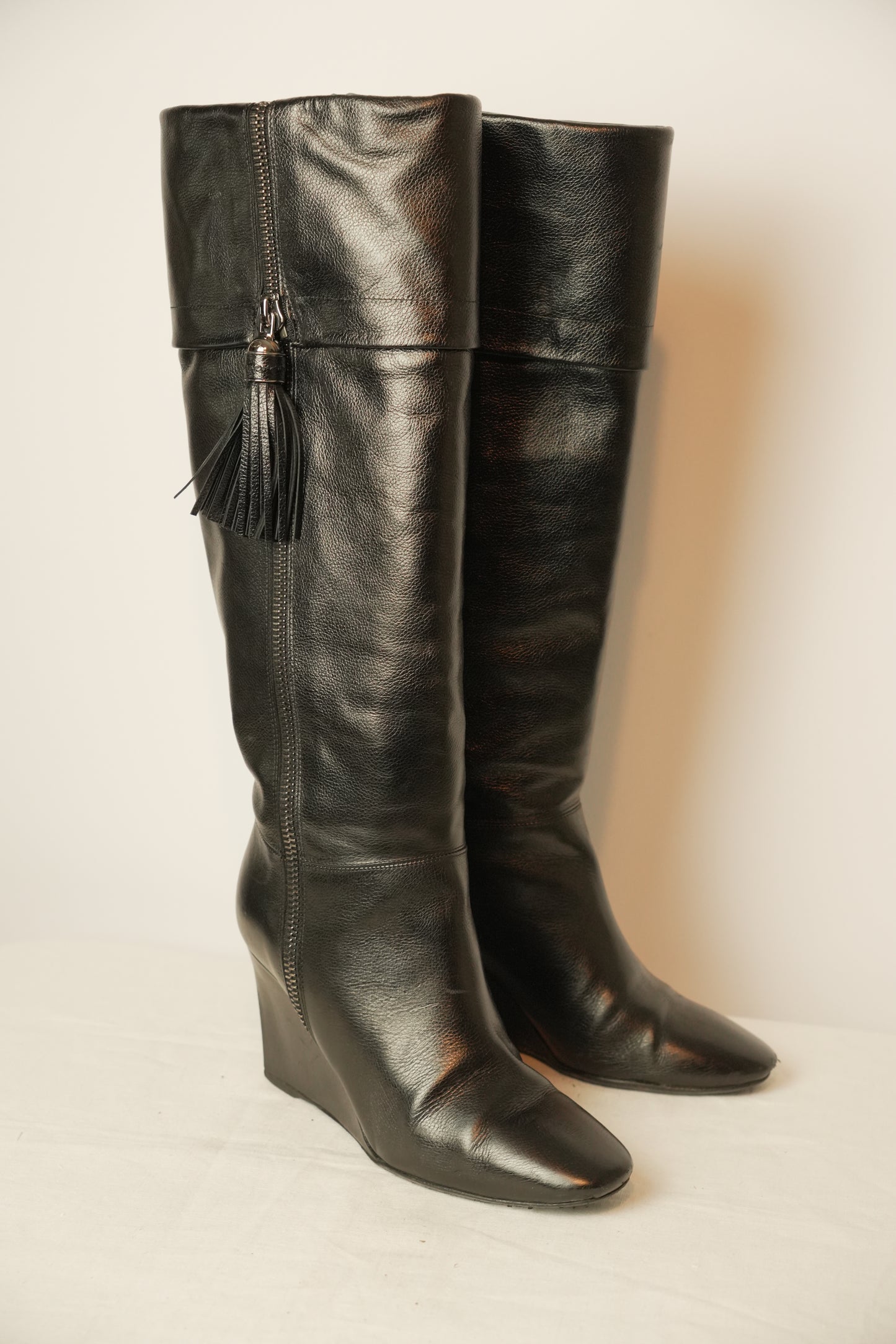 Christian Dior Black Leather Boots w Zipper Tassel Sz37
