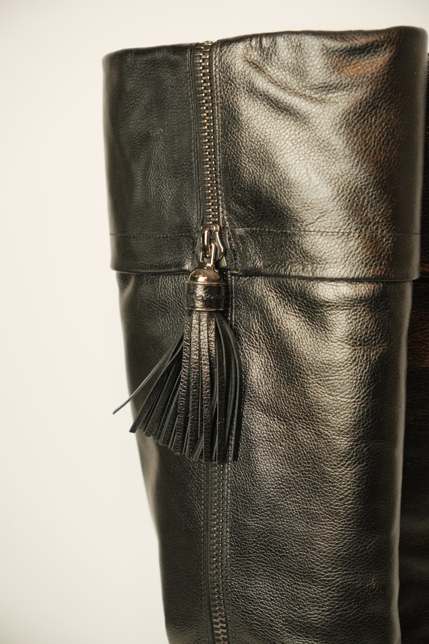 Christian Dior Black Leather Boots w Zipper Tassel Sz37