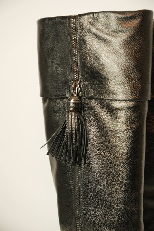 Christian Dior Black Leather Boots w Zipper Tassel Sz37