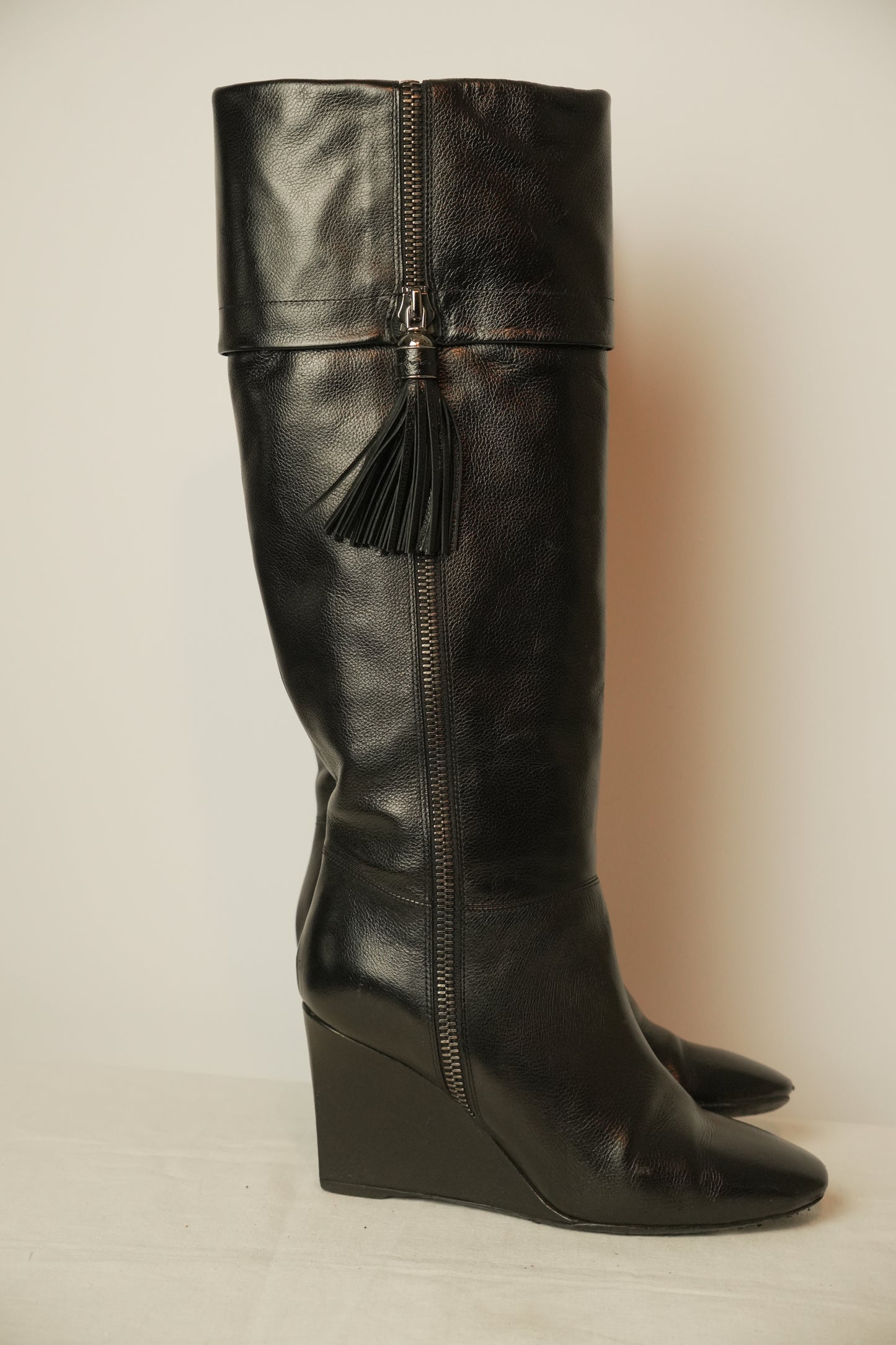 Christian Dior Black Leather Boots w Zipper Tassel Sz37