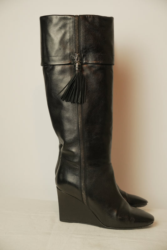 Christian Dior Black Leather Boots w Zipper Tassel Sz37