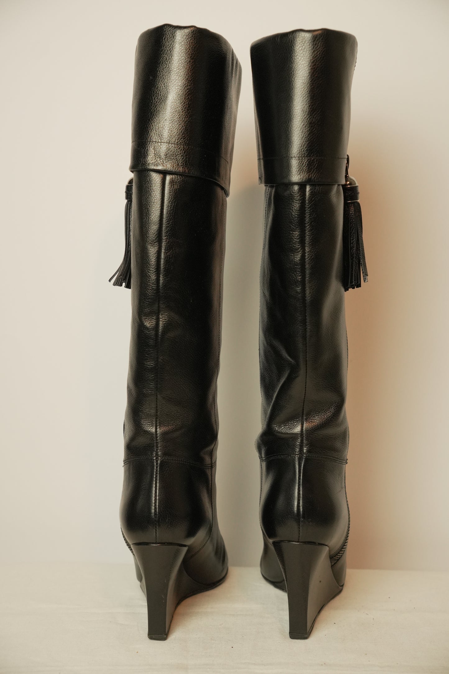 Christian Dior Black Leather Boots w Zipper Tassel Sz37