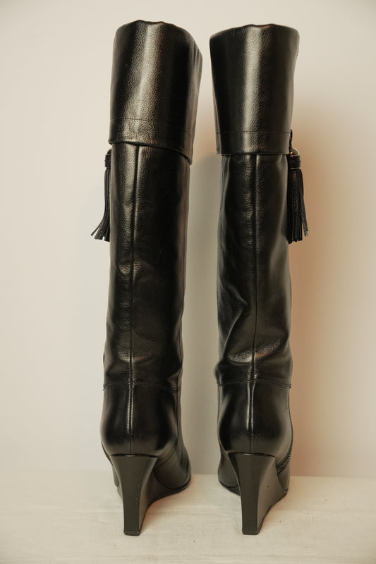 Christian Dior Black Leather Boots w Zipper Tassel Sz37