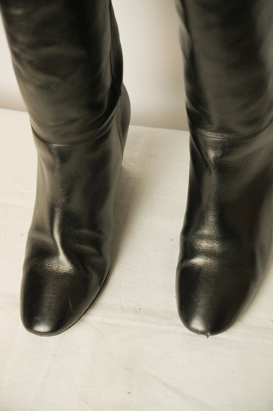 Christian Dior Black Leather Boots w Zipper Tassel Sz37