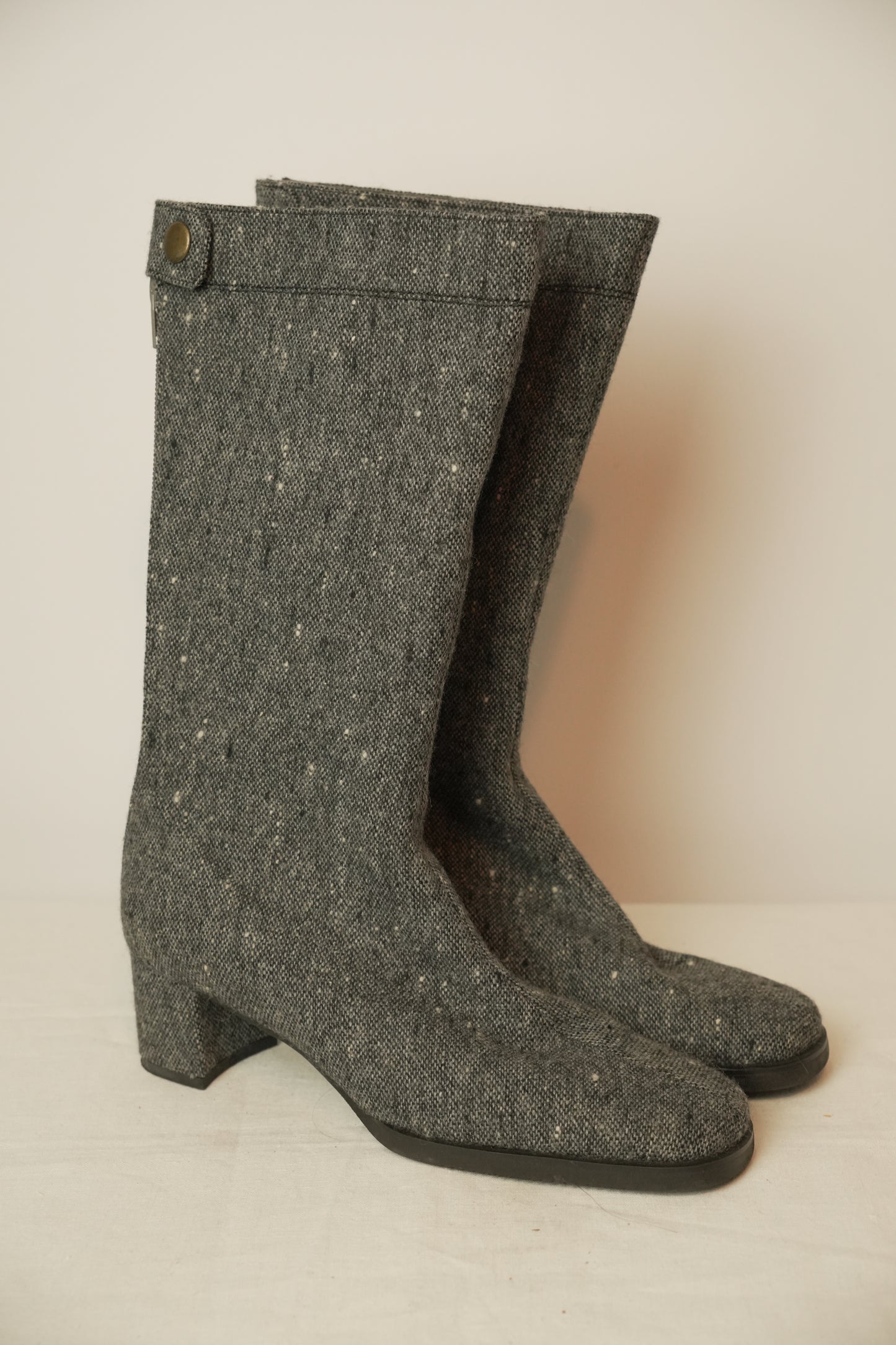 Made in Japan Tweed Wool w Snap Button Knee High Boots