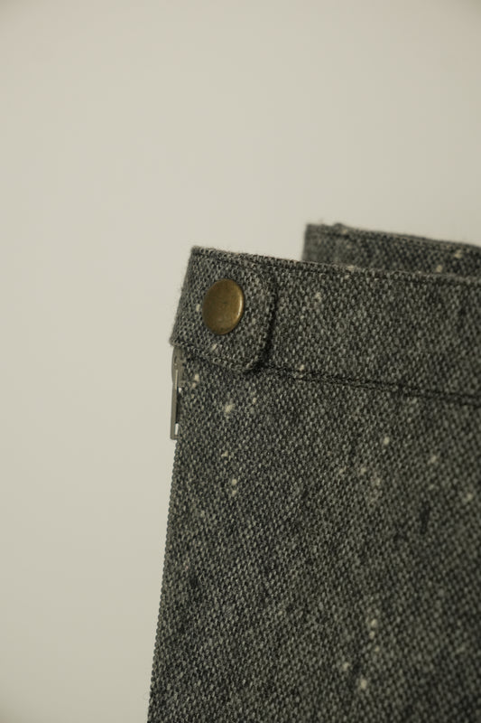 Made in Japan Tweed Wool w Snap Button Knee High Boots