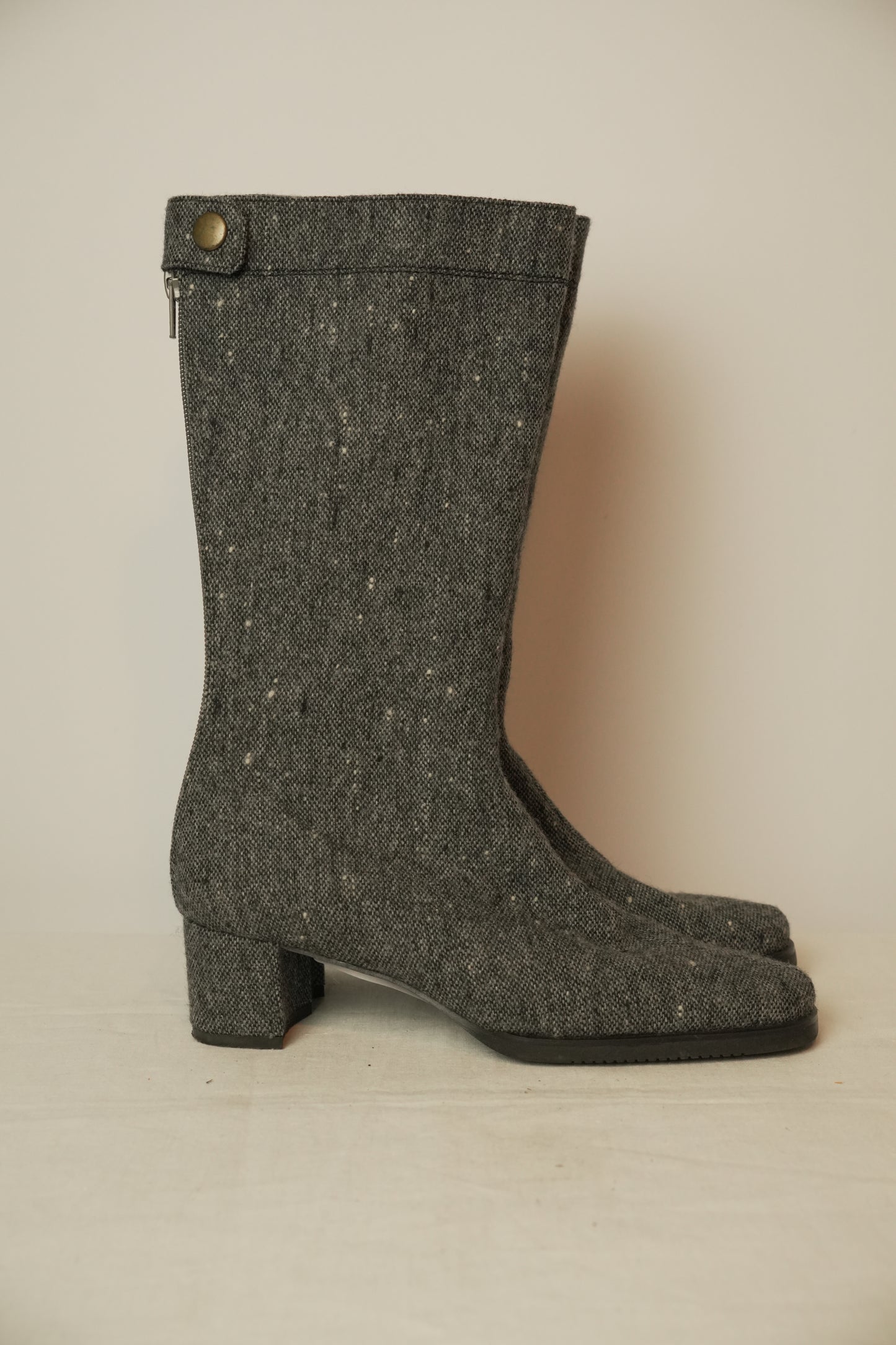 Made in Japan Tweed Wool w Snap Button Knee High Boots