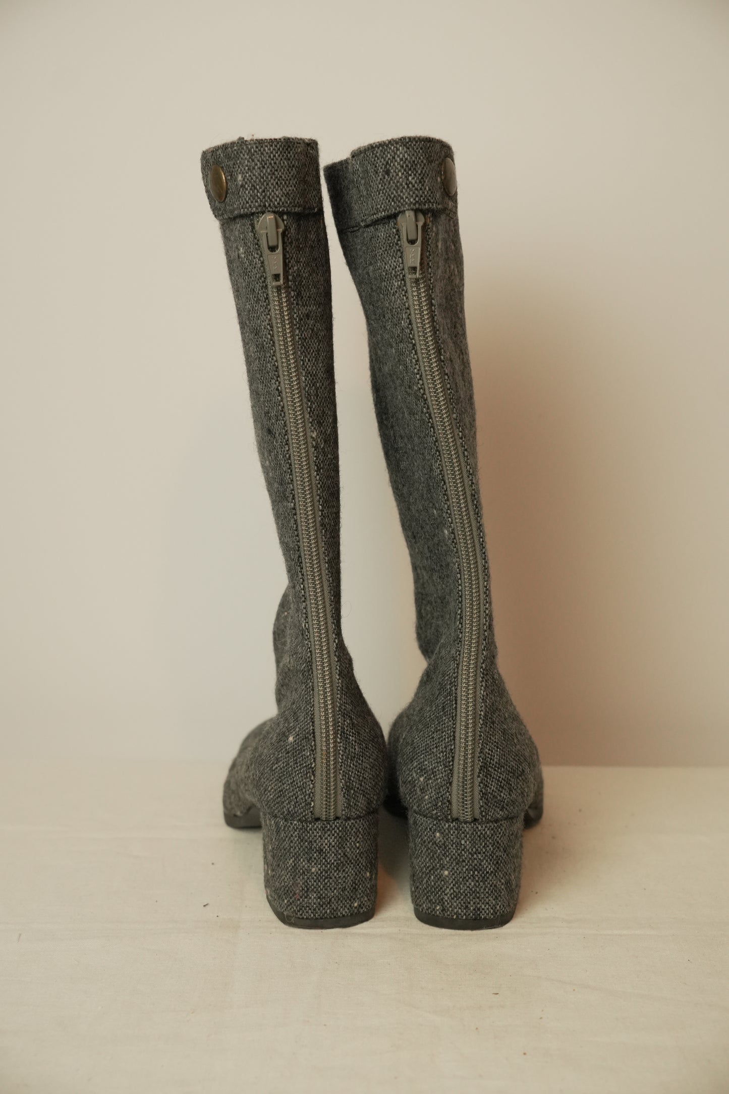 Made in Japan Tweed Wool w Snap Button Knee High Boots