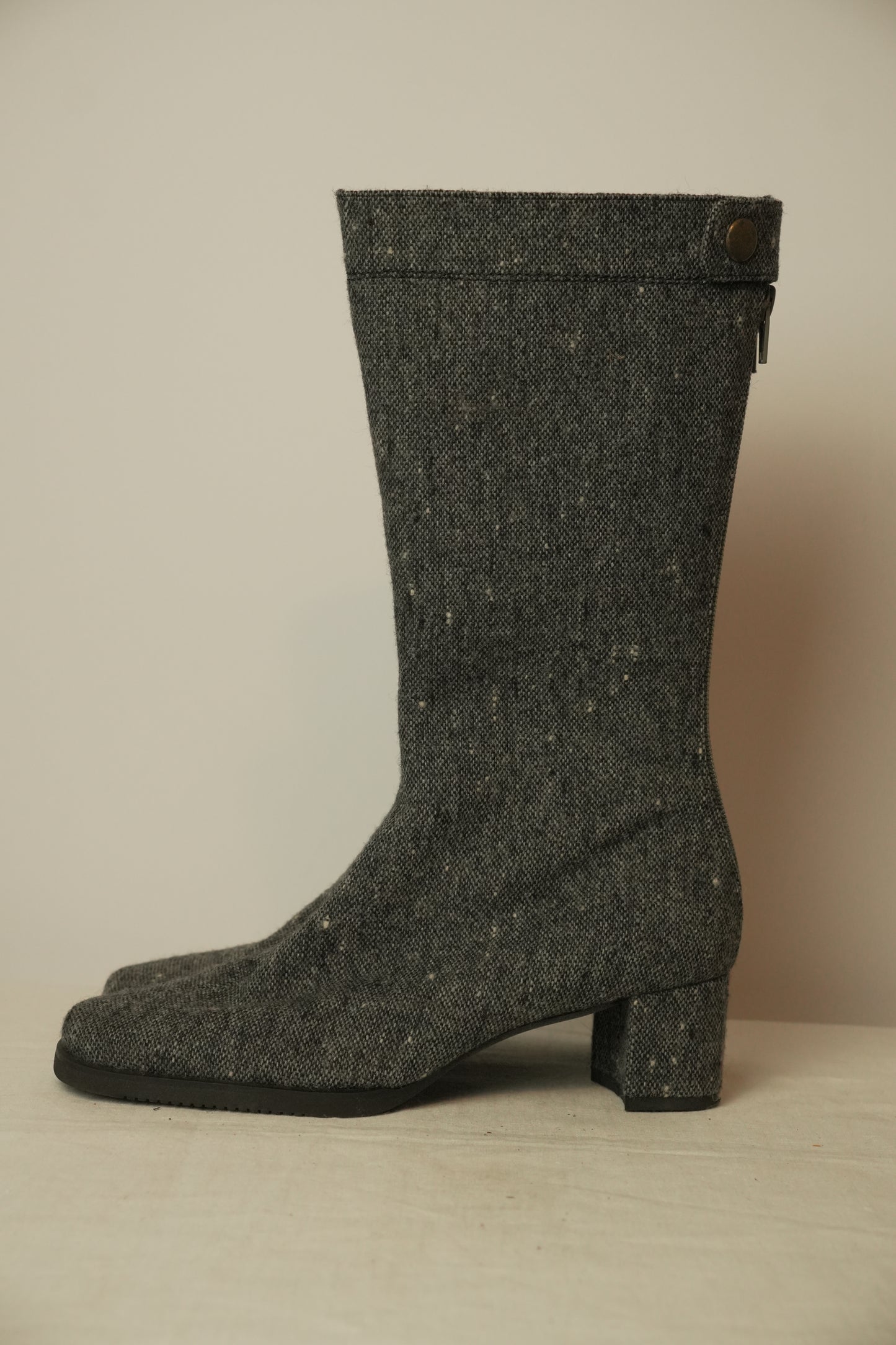 Made in Japan Tweed Wool w Snap Button Knee High Boots