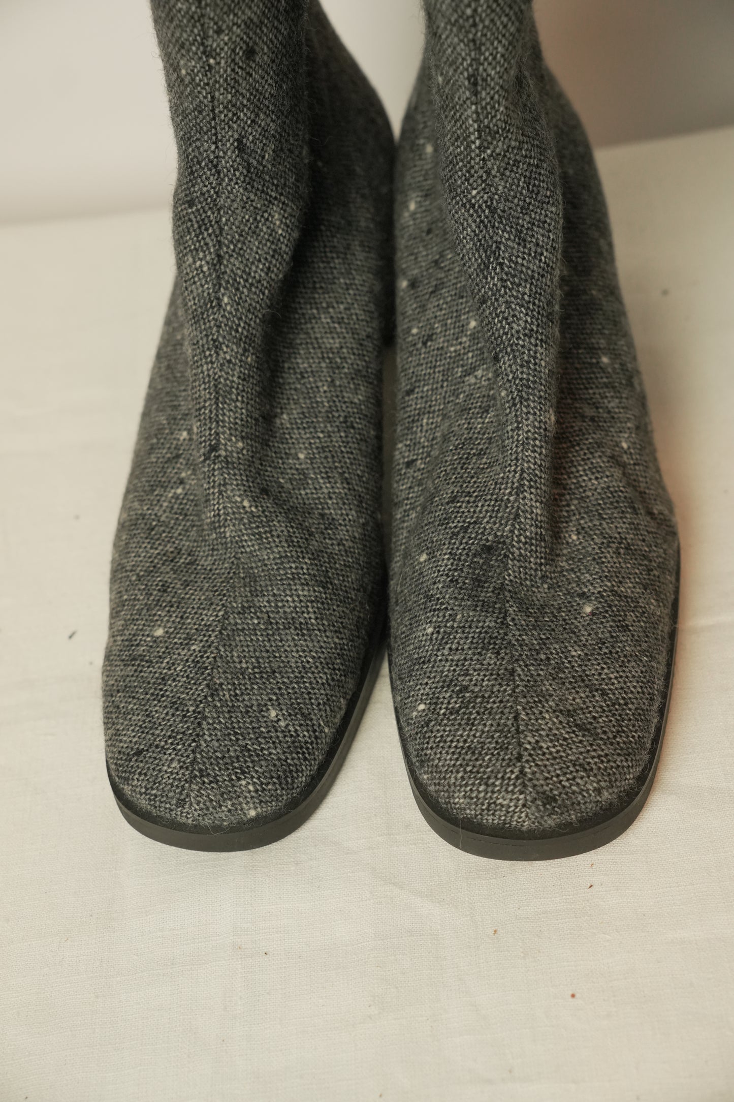 Made in Japan Tweed Wool w Snap Button Knee High Boots