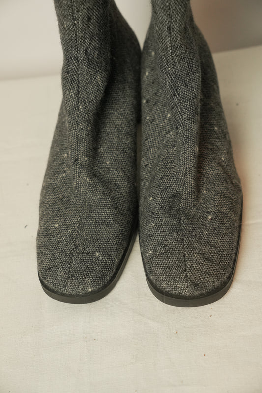 Made in Japan Tweed Wool w Snap Button Knee High Boots