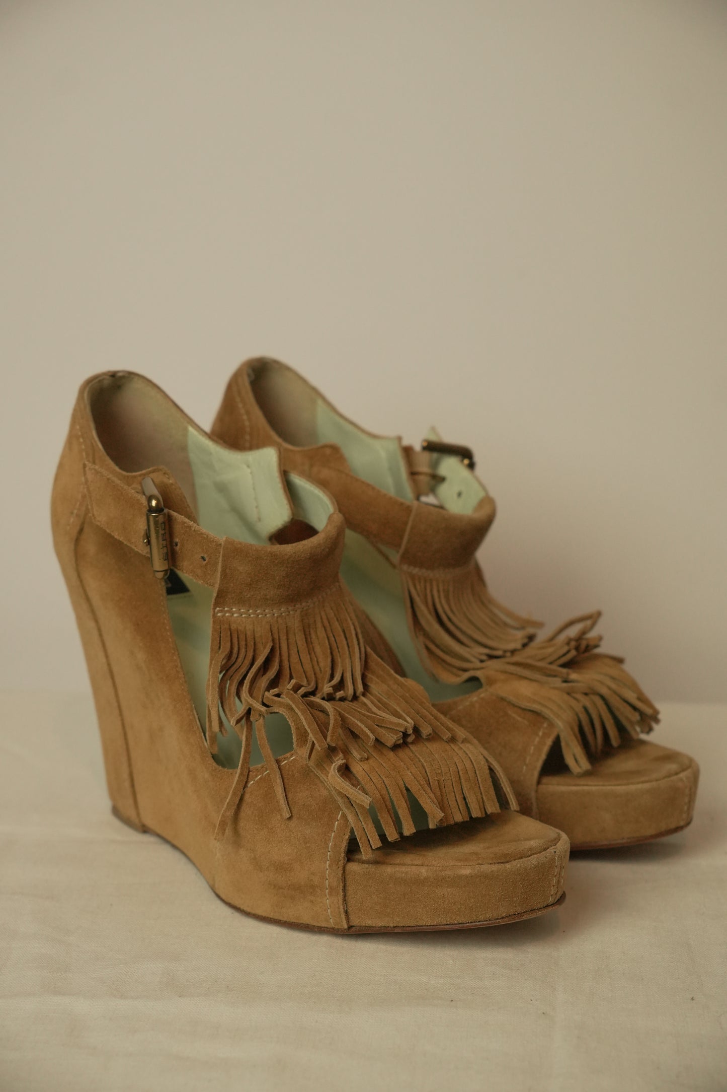 Etro Suede Leather Platform Fringe Heels Sz 38