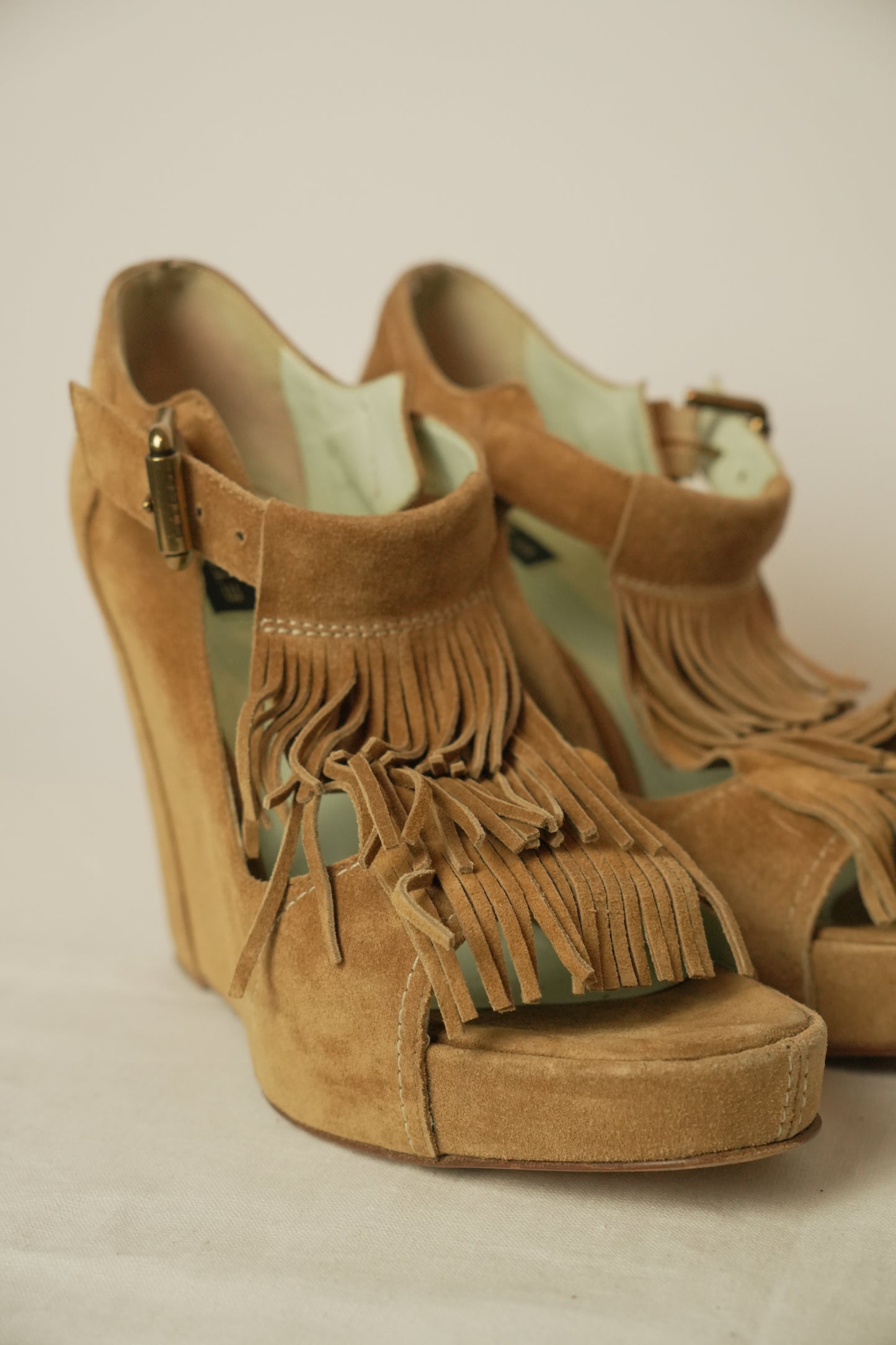 Etro Suede Leather Platform Fringe Heels Sz 38