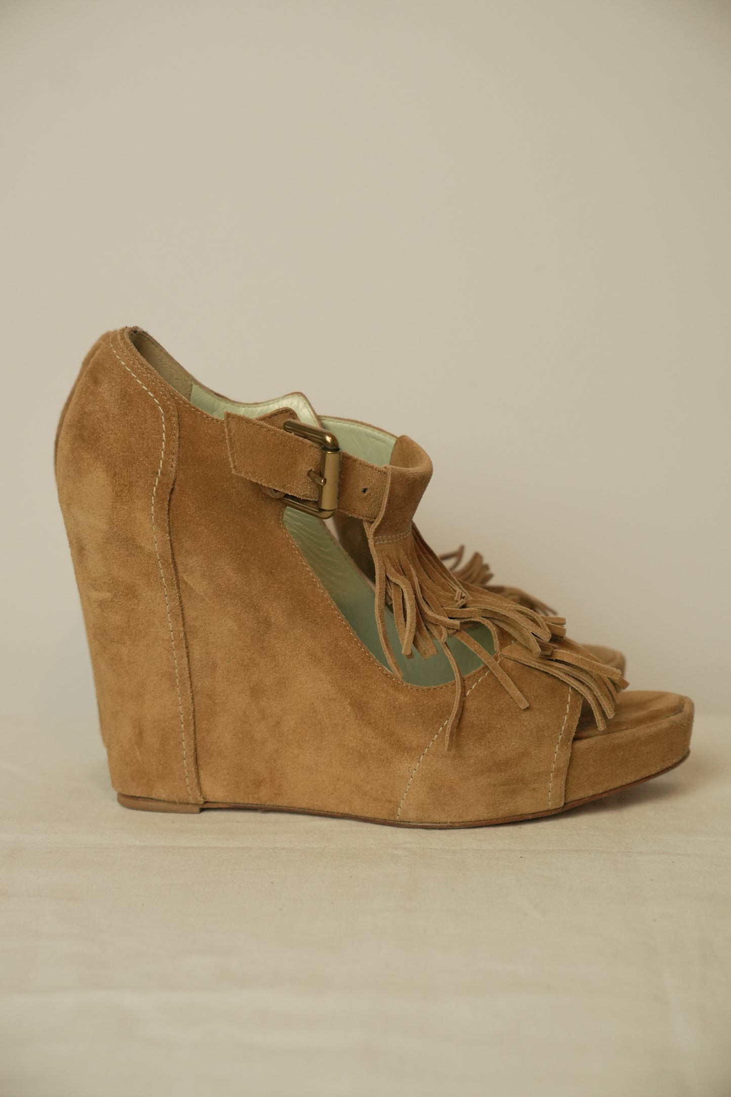 Etro Suede Leather Platform Fringe Heels Sz 38