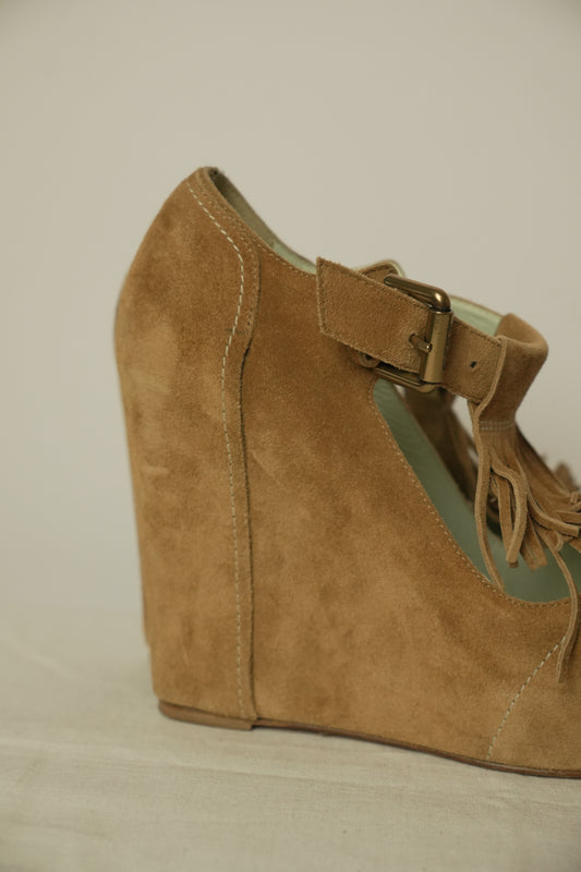 Etro Suede Leather Platform Fringe Heels Sz 38