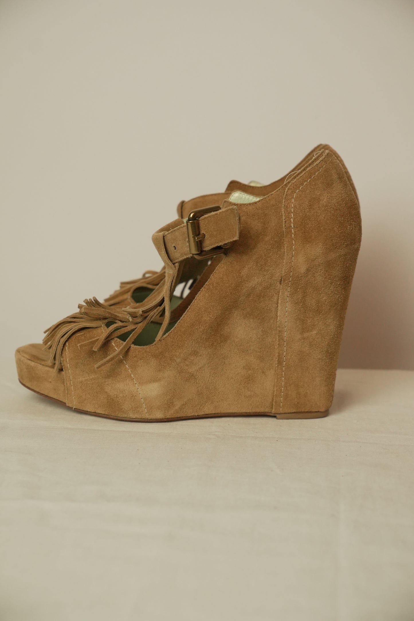 Etro Suede Leather Platform Fringe Heels Sz 38