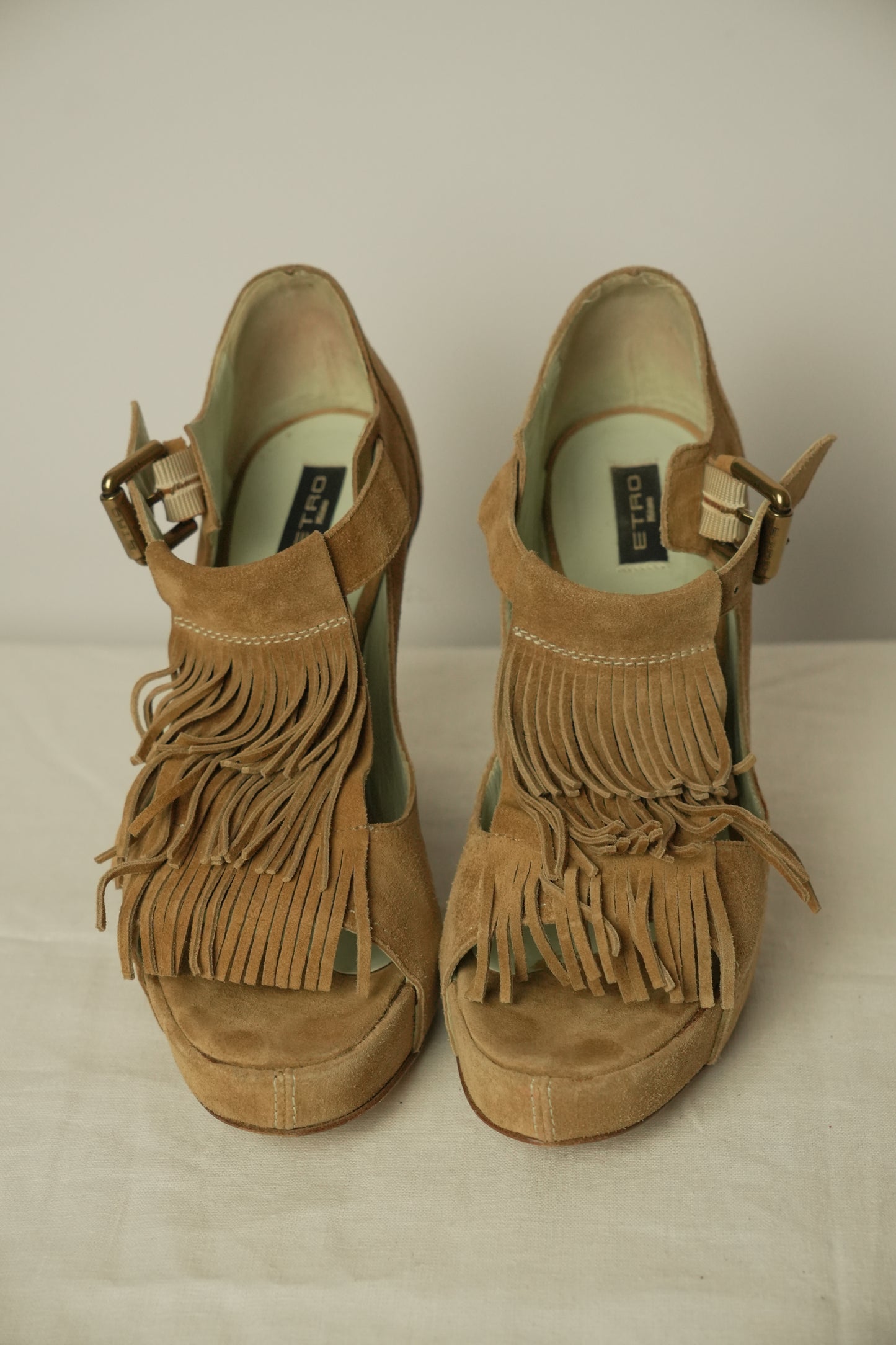 Etro Suede Leather Platform Fringe Heels Sz 38