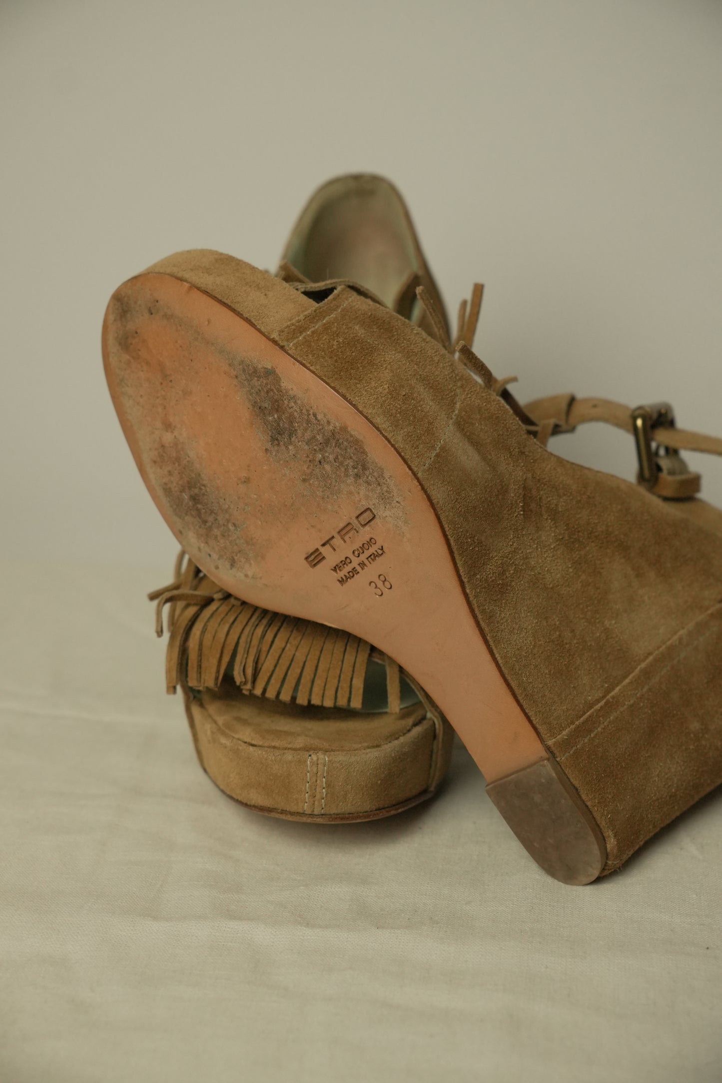 Etro Suede Leather Platform Fringe Heels Sz 38