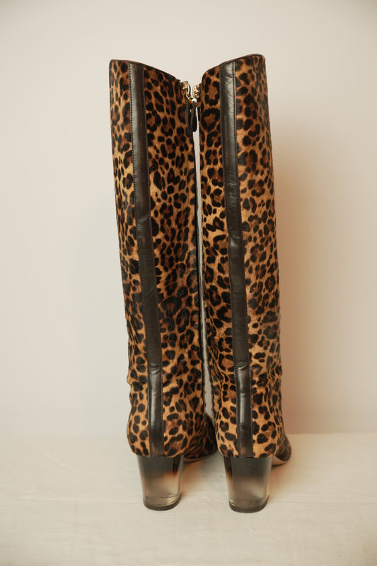 Salvatore Ferragamo Leopard Fur Knee High boots Sz 7