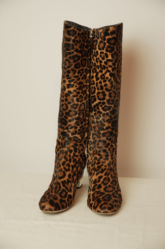 Salvatore Ferragamo Leopard Fur Knee High boots Sz 7