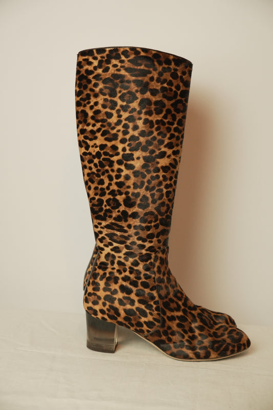 Salvatore Ferragamo Leopard Fur Knee High boots Sz 7