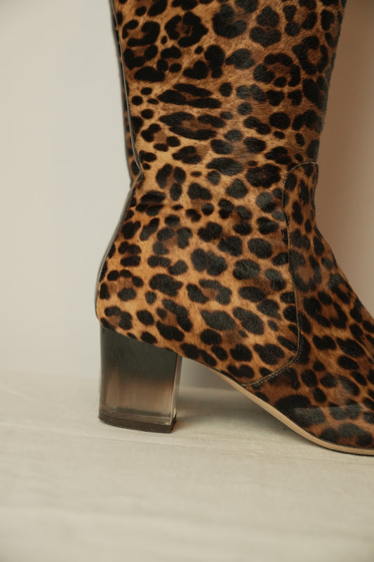 Salvatore Ferragamo Leopard Fur Knee High boots Sz 7