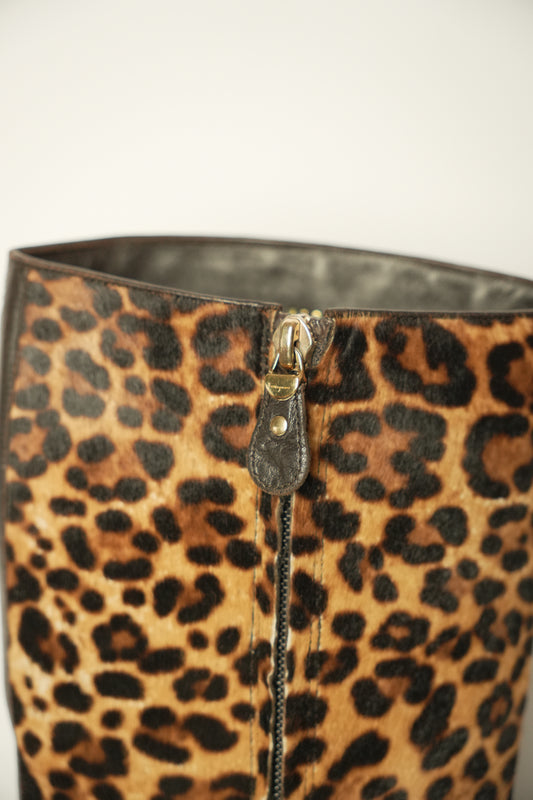 Salvatore Ferragamo Leopard Fur Knee High boots Sz 7