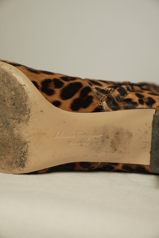 Salvatore Ferragamo Leopard Fur Knee High boots Sz 7