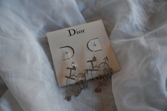 Christian Dior I Heart Dior Drop Down Silver Earrings