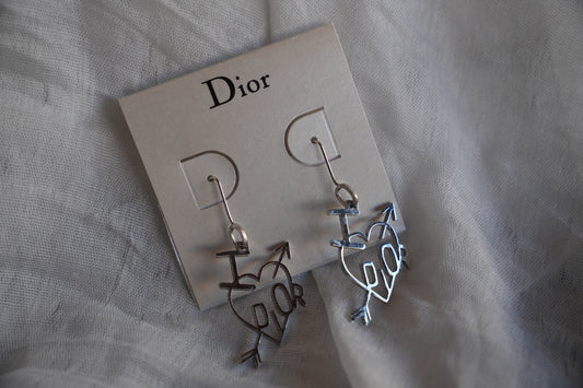 Christian Dior I Heart Dior Drop Down Silver Earrings