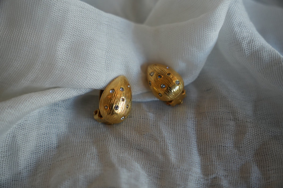 Jean-Louis Scherrer Gold Teardrop Earrings w/ Rhinestones