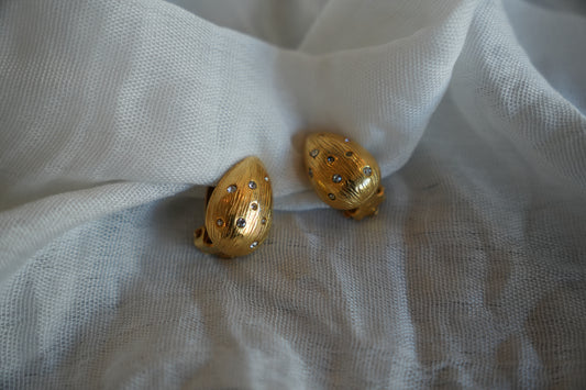 Jean-Louis Scherrer Gold Teardrop Earrings w/ Rhinestones