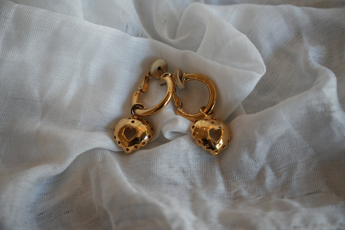 Nina Ricci Gold Heart Drop Down Hoop Earrings
