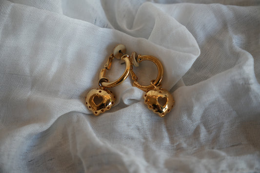 Nina Ricci Gold Heart Drop Down Hoop Earrings