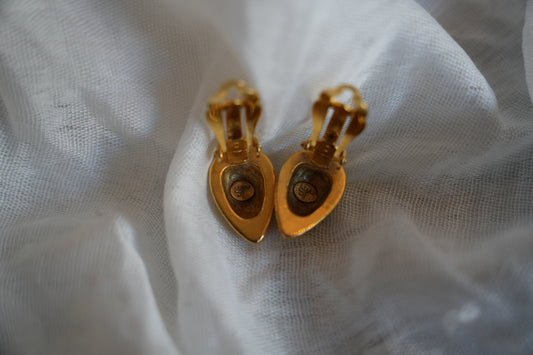 Jean-Louis Scherrer Gold Teardrop Earrings w/ Rhinestones