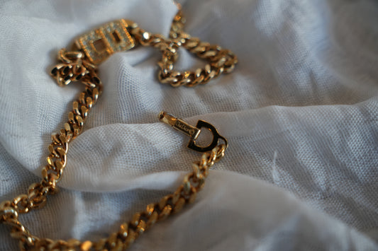 Christian Dior Gold Cuban Chain CD Logo Choker Necklace
