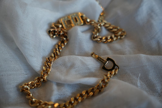 Christian Dior Gold Cuban Chain CD Logo Choker Necklace